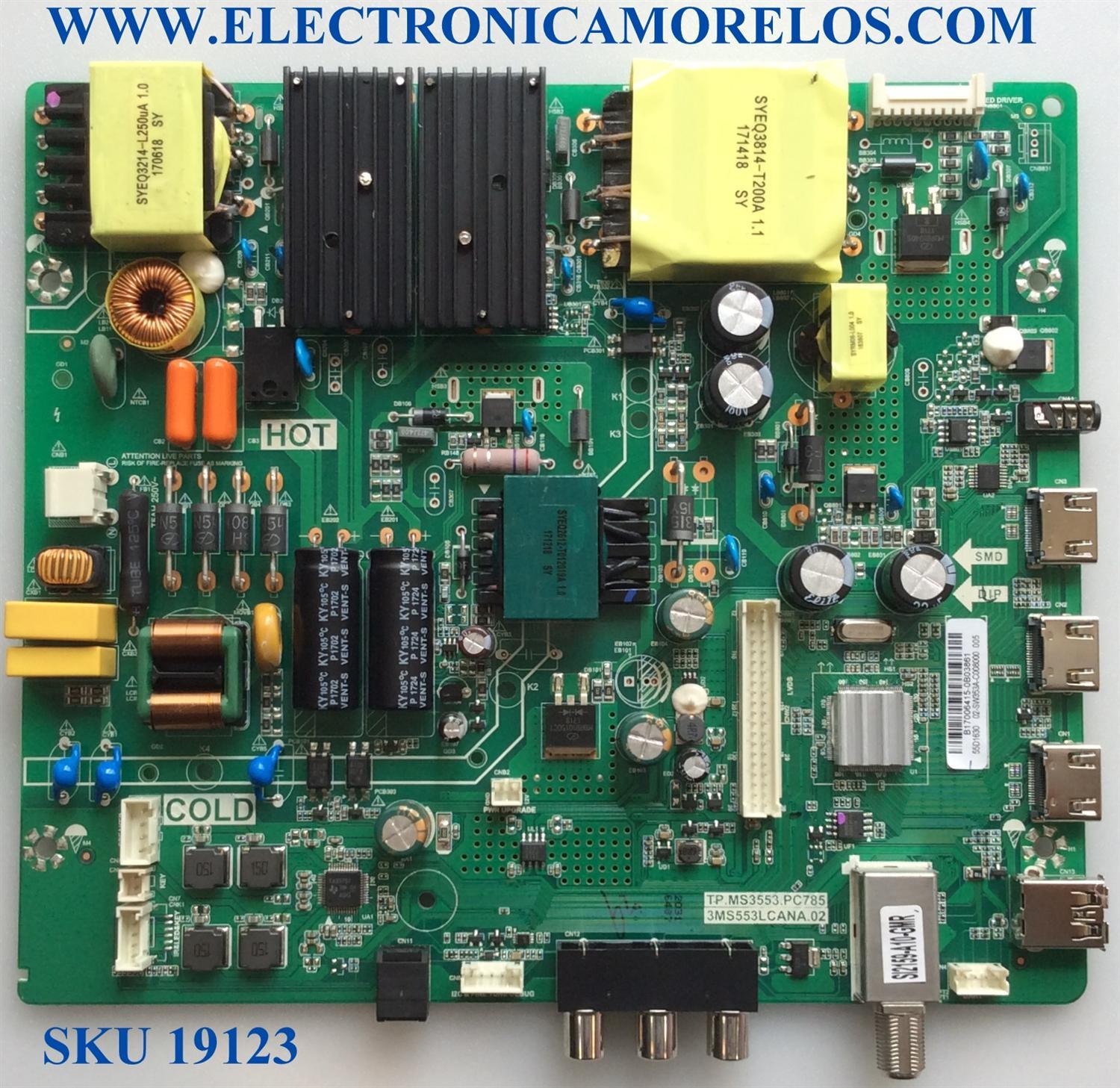 MAIN  FUENTE  (COMBO)  TOSHIBA / 02-SW353A-C008000 /  B17006415 / TP.MS3553.PC785 / 3MS553LCANA.02 / 55D1630  / PANEL LVF550CSDX / MODELO 55L510U18